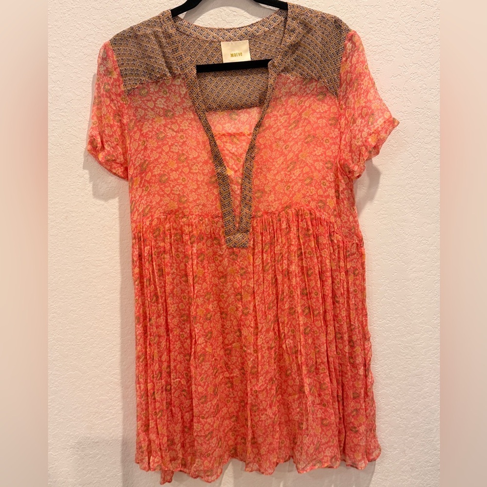 Maeve Coral Floral Blouse Dress - Picture 2 of 7